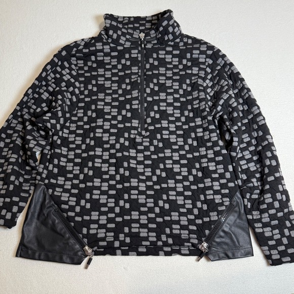 jamie sadock Tops - Jamie Sadock Pullover Top 1/4‎ Zip Womens S Small Mock Neck Geometric Black Gray